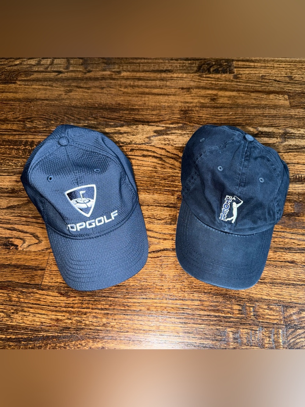 BUNDLE (2) PGA Tour & Top Golf Hats Cotton Strapback Navy Blue Caps Pro Golf